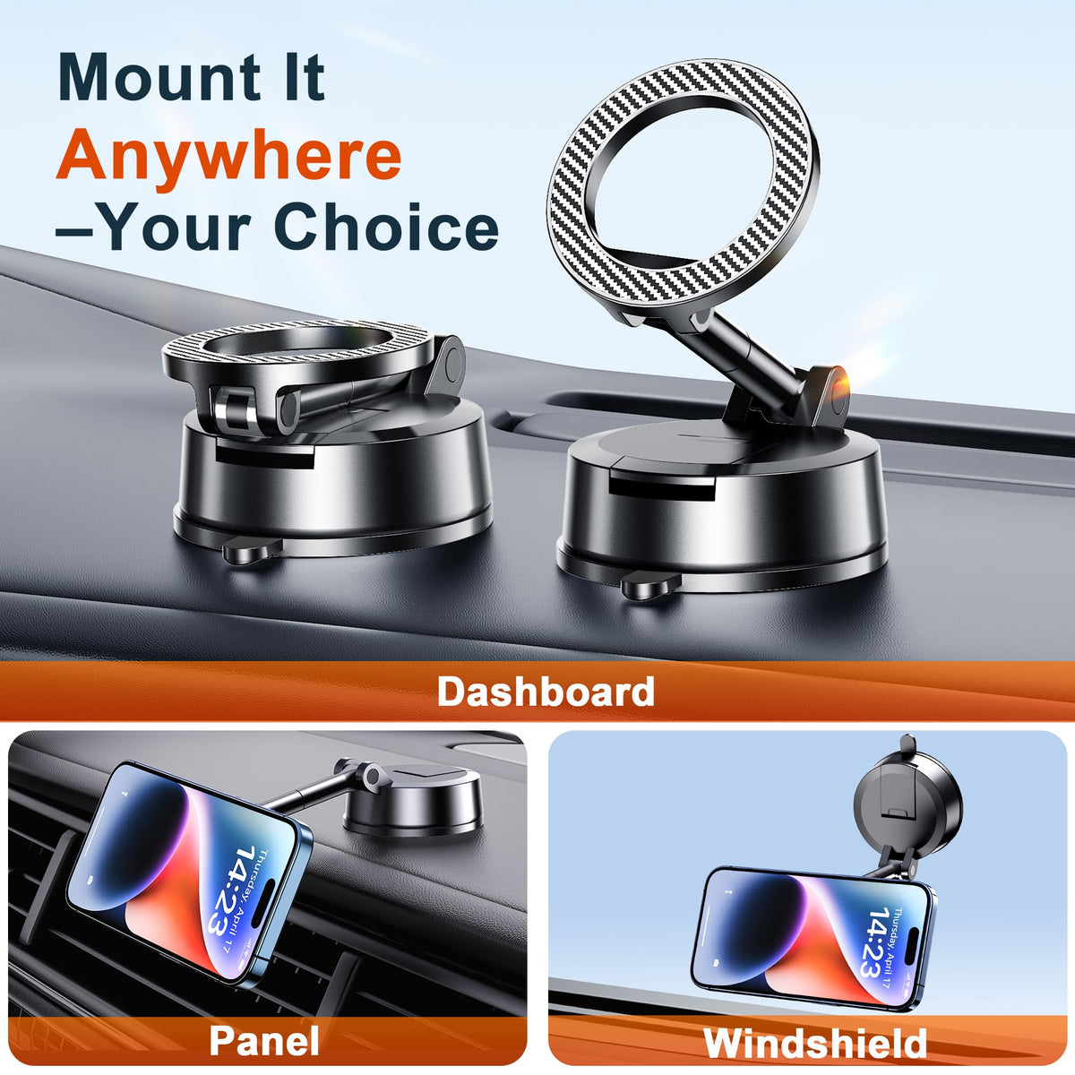 Qifutan Phone Holders for Your Car with Military-Grade Suction Phone Stand for Car [Super Stable] Automobile Car Mount for iPhone Universal Car Dashboard Windshield Mount Fit iPhone Smartphones