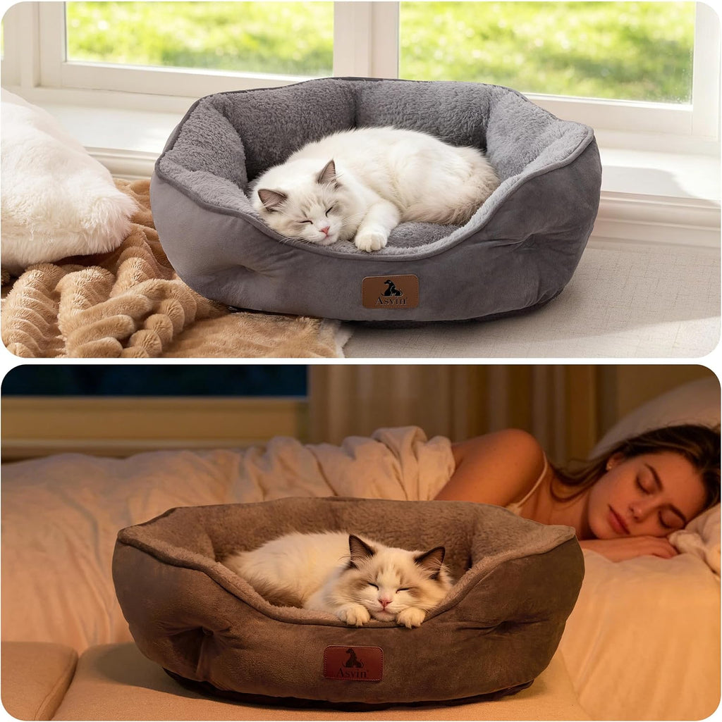 Asvin Small Dog Bed for Small Dogs, Cat Beds for Indoor Cats, Pet Bed for Puppy and Kitty, Extra Soft & Machine Washable with Anti-Slip & Water-Resistant Oxford Bottom, Grey, 20 inches