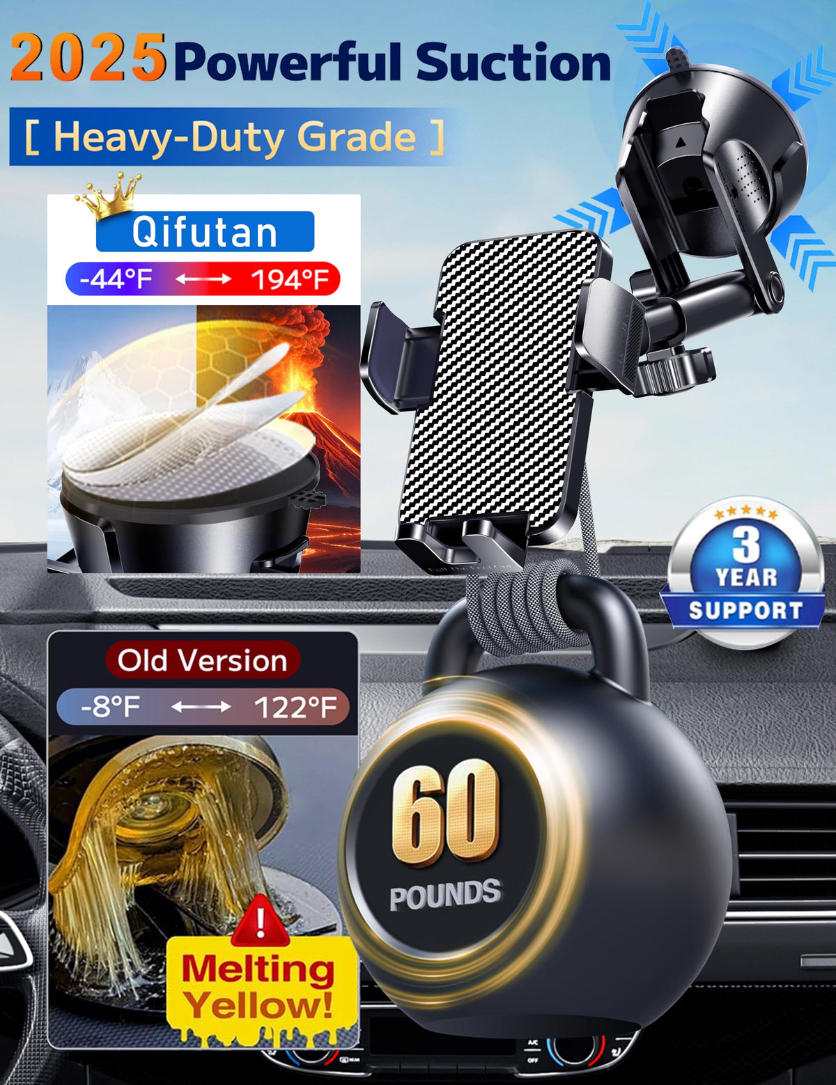 Qifutan Phone Holders for Your Car with Military-Grade Suction Phone Stand for Car [Super Stable] Automobile Car Mount for iPhone Universal Car Dashboard Windshield Mount Fit iPhone Smartphones