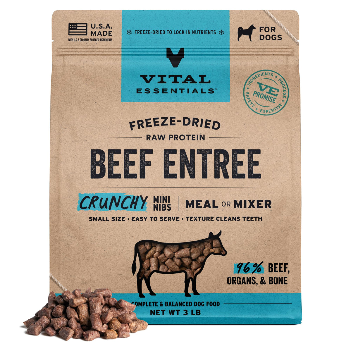 Vital Essentials Freeze Dried Dog Food, Turkey Crunchy Mini Nibs, 14 oz Bag