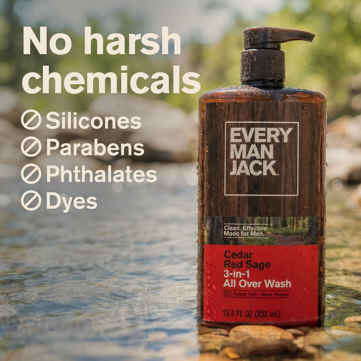 Every Man Jack 3-in-1 All Over Body Wash for Men, Amber Sandalwood, 2pk