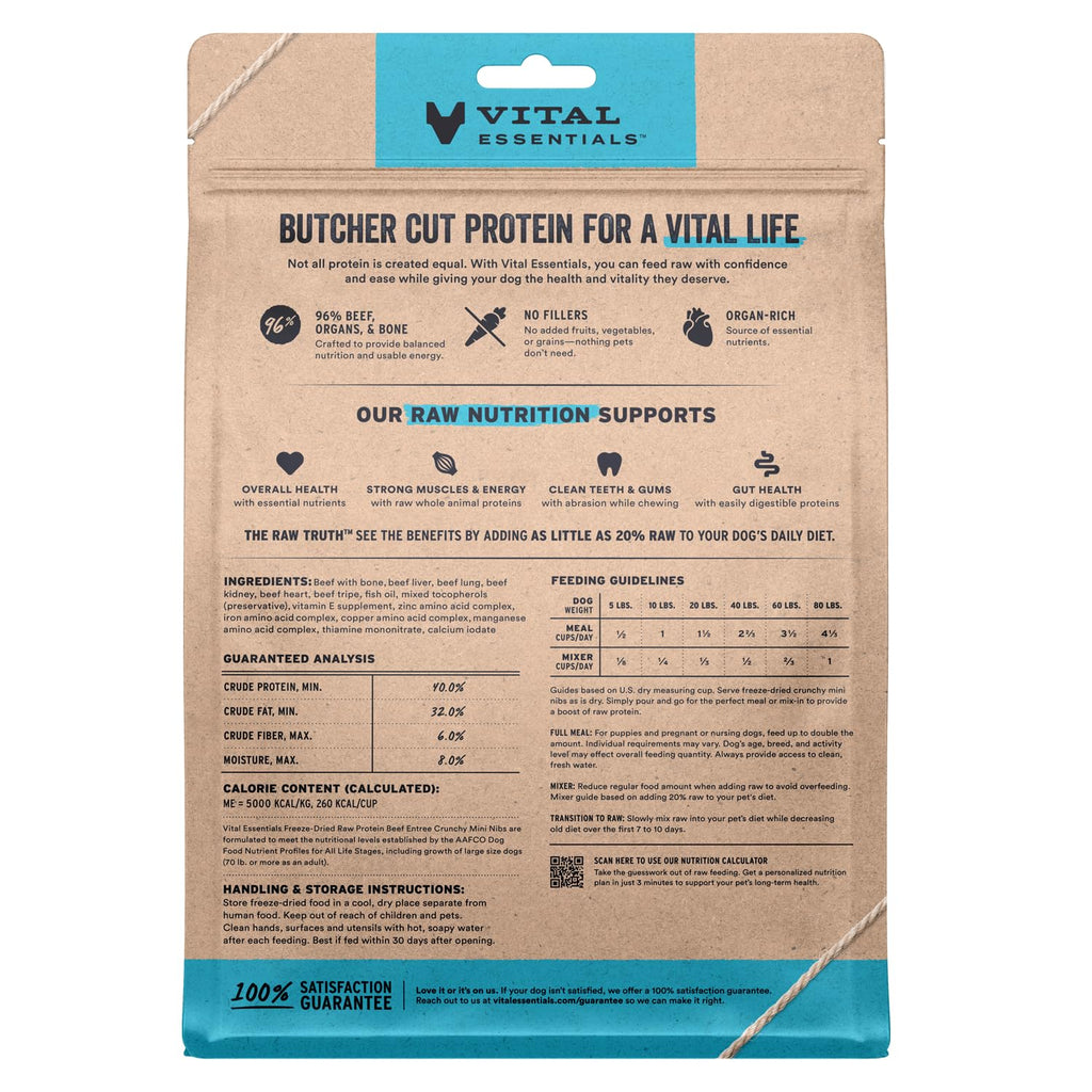 Vital Essentials Freeze Dried Dog Food, Turkey Crunchy Mini Nibs, 14 oz Bag