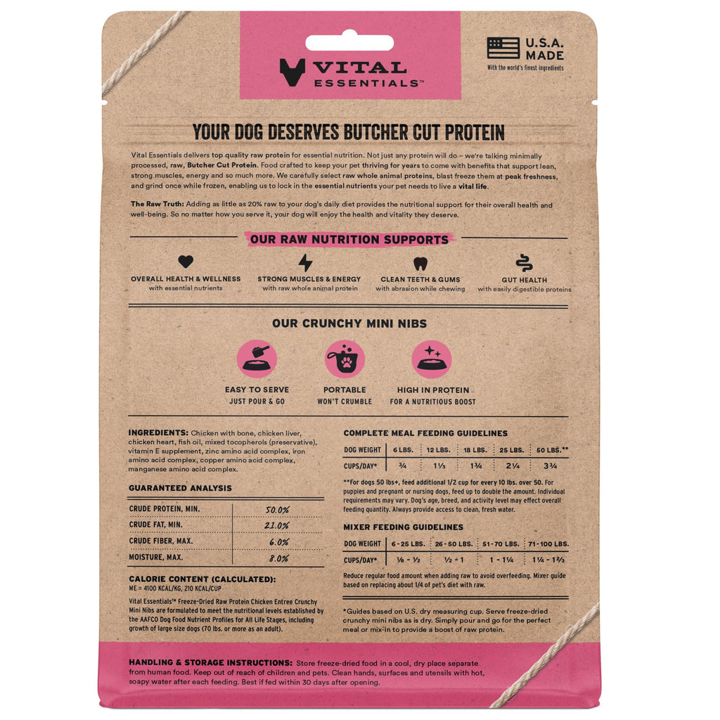 Vital Essentials Freeze Dried Dog Food, Turkey Crunchy Mini Nibs, 14 oz Bag