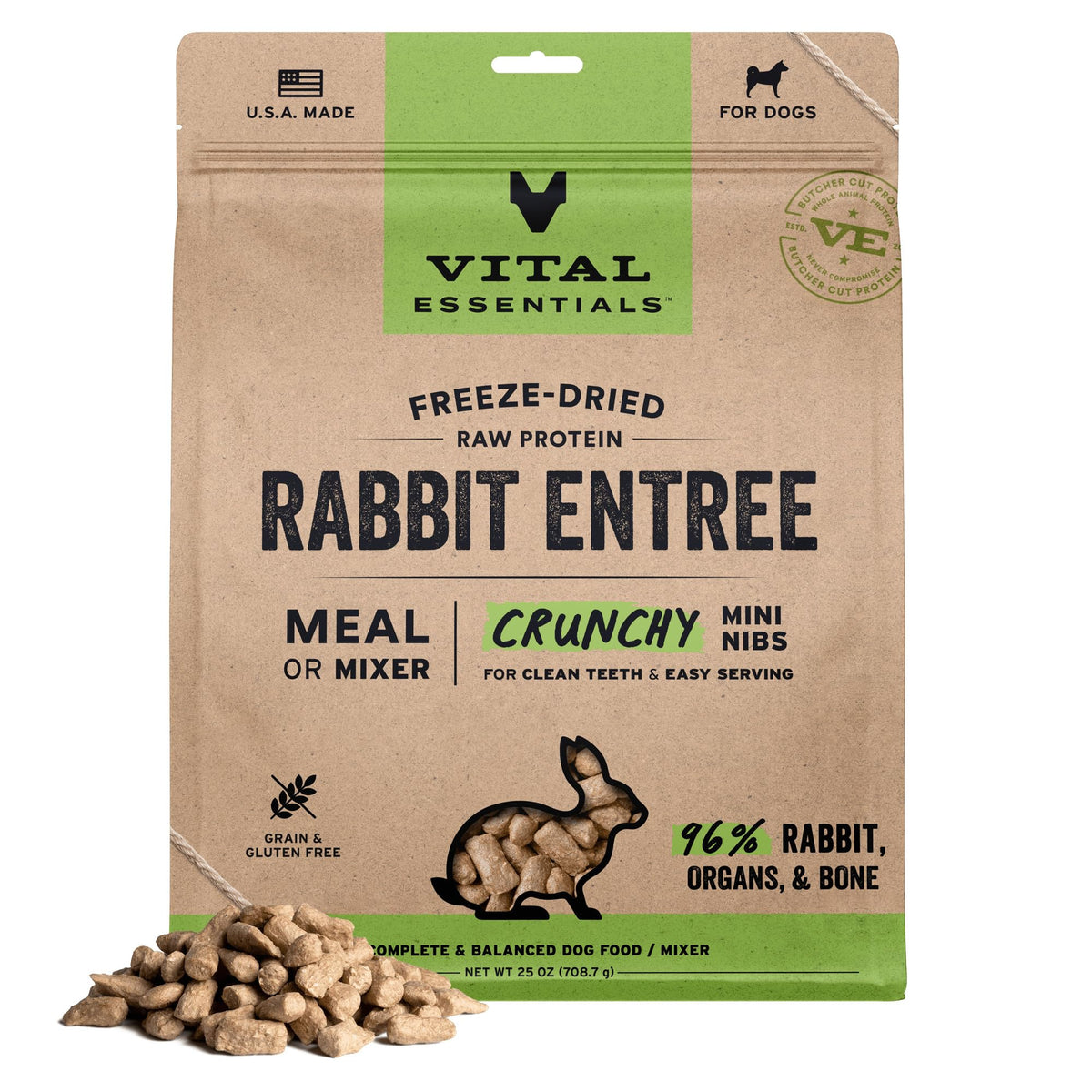 Vital Essentials Freeze Dried Dog Food, Turkey Crunchy Mini Nibs, 14 oz Bag