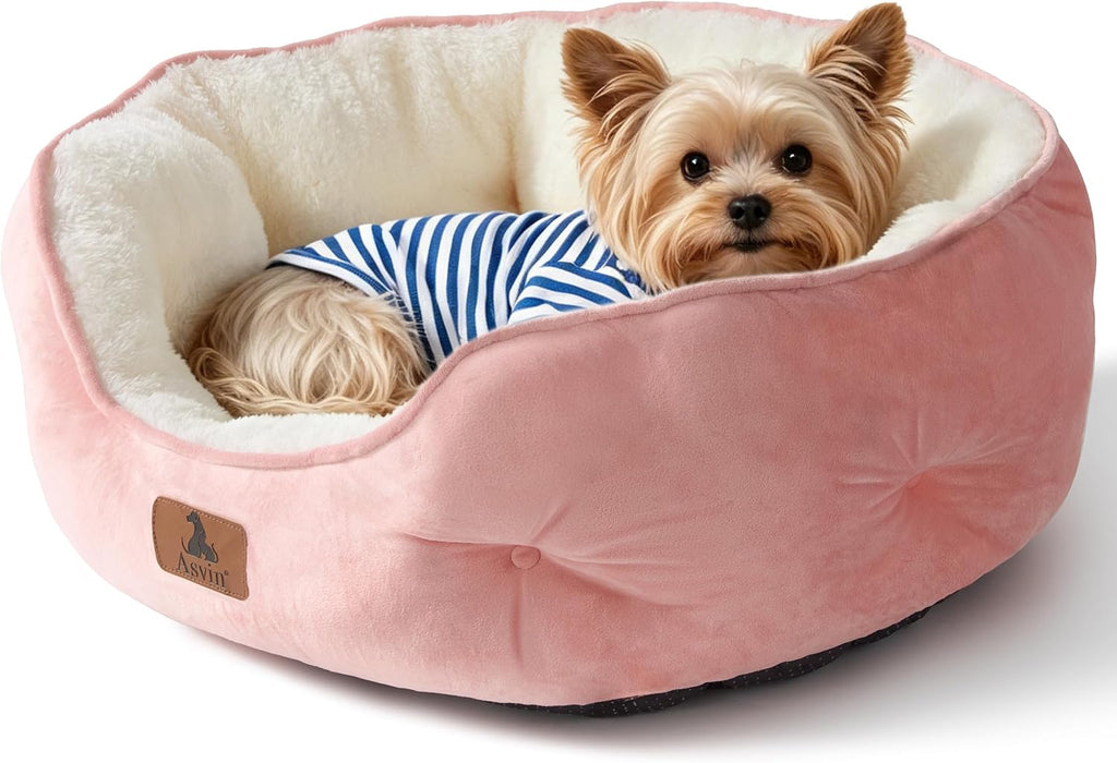 Asvin Small Dog Bed for Small Dogs, Cat Beds for Indoor Cats, Pet Bed for Puppy and Kitty, Extra Soft & Machine Washable with Anti-Slip & Water-Resistant Oxford Bottom, Grey, 20 inches