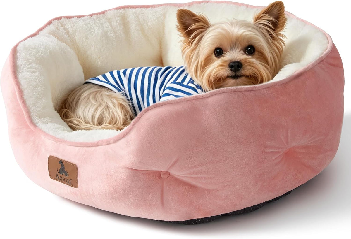 Asvin Small Dog Bed for Small Dogs, Cat Beds for Indoor Cats, Pet Bed for Puppy and Kitty, Extra Soft & Machine Washable with Anti-Slip & Water-Resistant Oxford Bottom, Grey, 20 inches