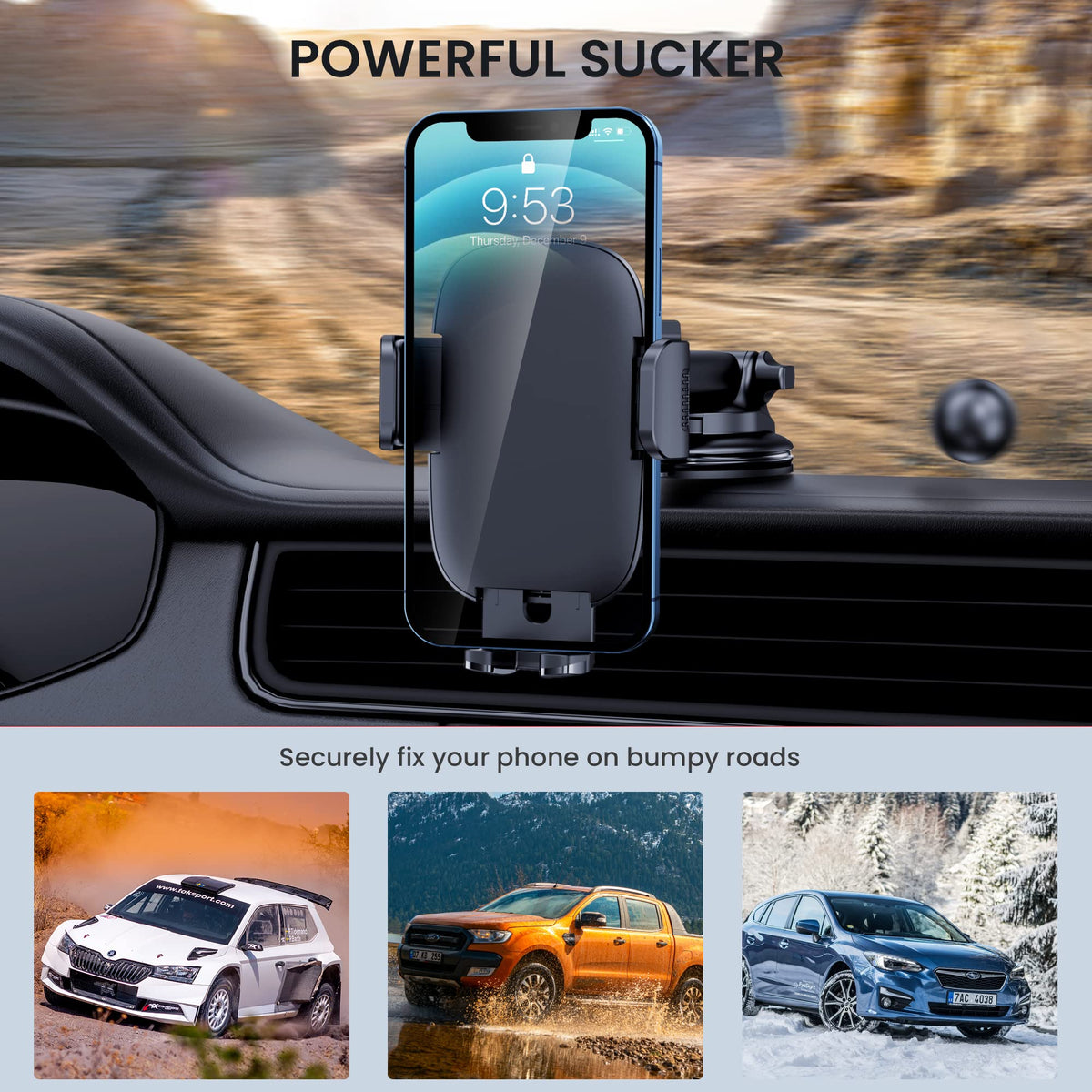 Qifutan Phone Holders for Your Car with Military-Grade Suction Phone Stand for Car [Super Stable] Automobile Car Mount for iPhone Universal Car Dashboard Windshield Mount Fit iPhone Smartphones