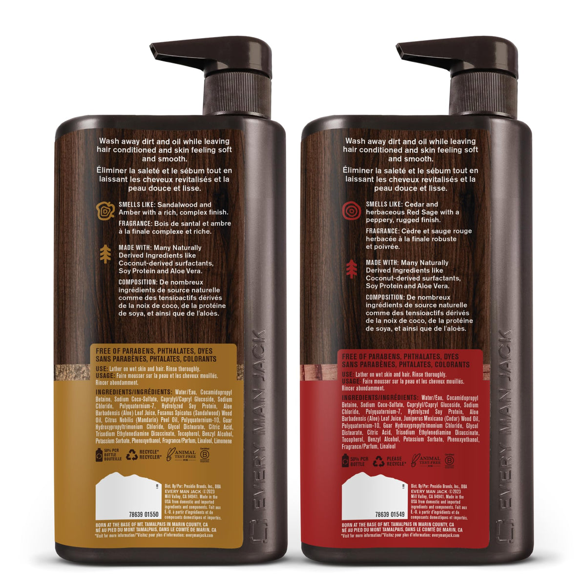 Every Man Jack 3-in-1 All Over Body Wash for Men, Amber Sandalwood, 2pk