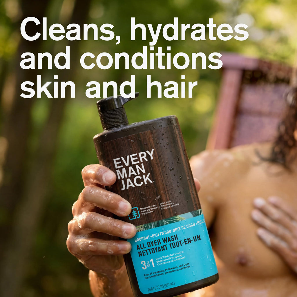 Every Man Jack 3-in-1 All Over Body Wash for Men, Amber Sandalwood, 2pk