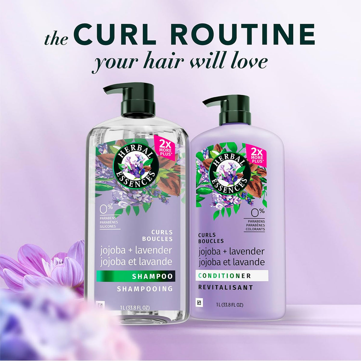 Herbal Essences Curls Collection Jojoba and Lavender Shampoo and Conditioner Set, 67.6 fl oz