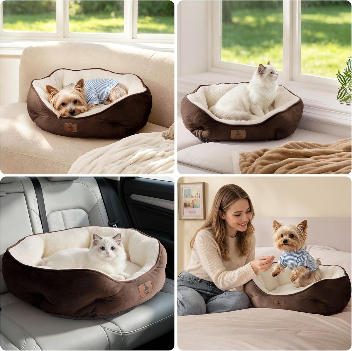 Asvin Small Dog Bed for Small Dogs, Cat Beds for Indoor Cats, Pet Bed for Puppy and Kitty, Extra Soft & Machine Washable with Anti-Slip & Water-Resistant Oxford Bottom, Grey, 20 inches