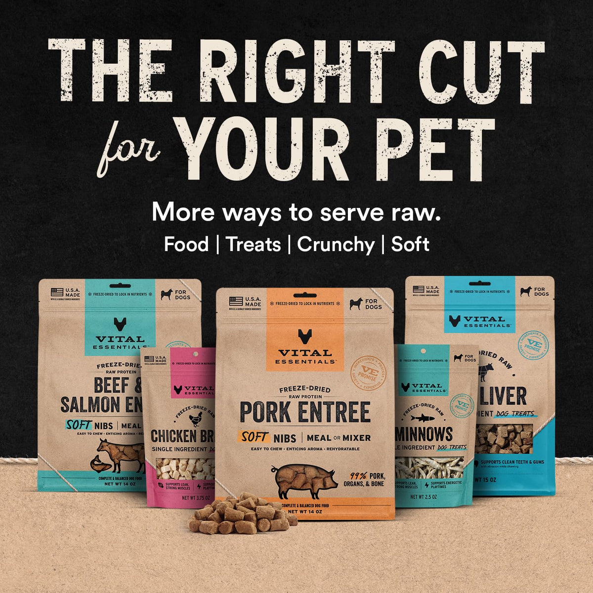 Vital Essentials Freeze Dried Dog Food, Turkey Crunchy Mini Nibs, 14 oz Bag