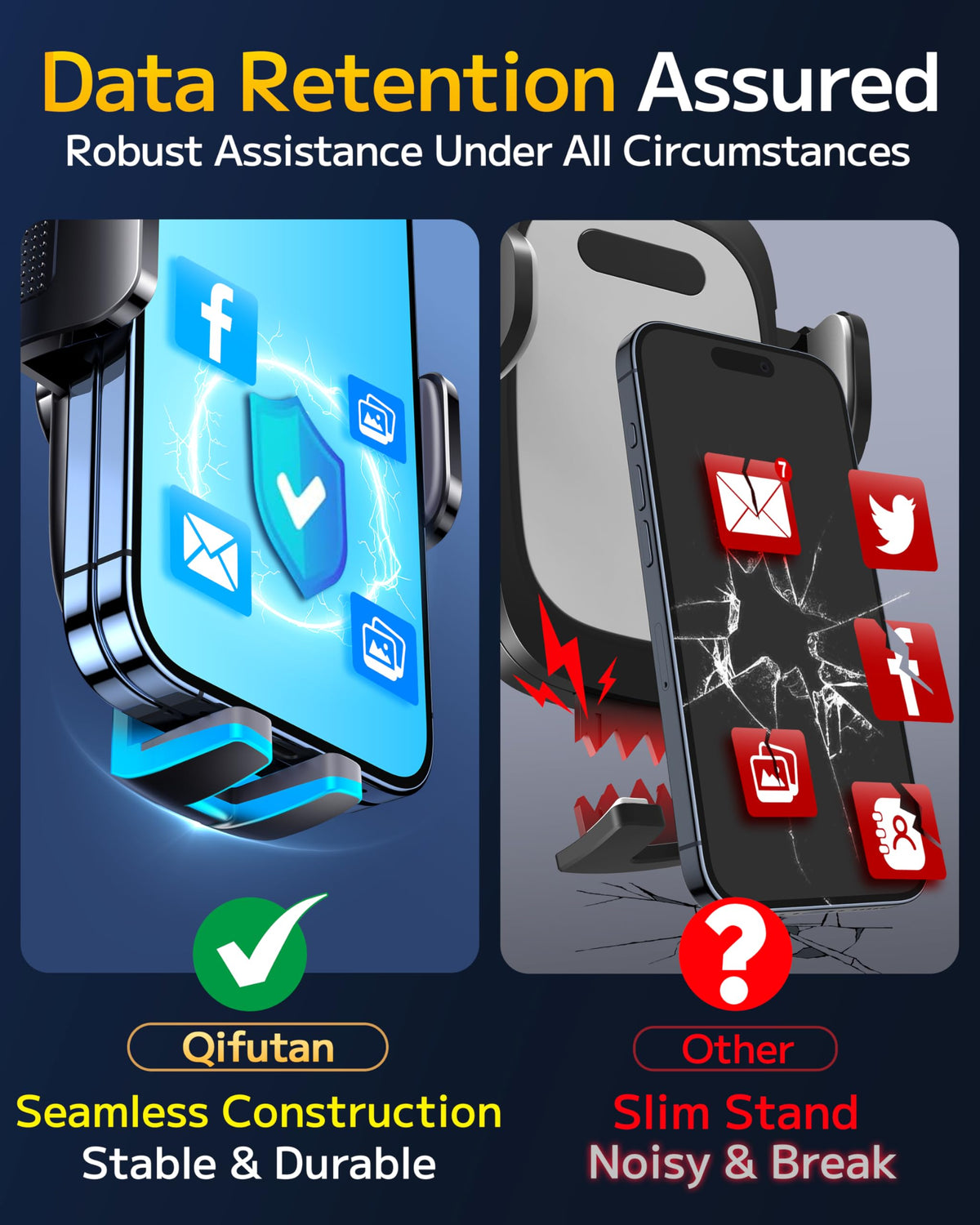 Qifutan Phone Holders for Your Car with Military-Grade Suction Phone Stand for Car [Super Stable] Automobile Car Mount for iPhone Universal Car Dashboard Windshield Mount Fit iPhone Smartphones
