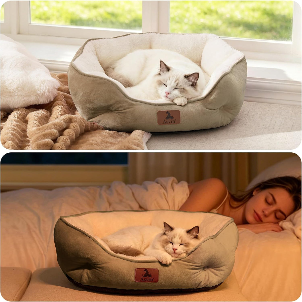 Asvin Small Dog Bed for Small Dogs, Cat Beds for Indoor Cats, Pet Bed for Puppy and Kitty, Extra Soft & Machine Washable with Anti-Slip & Water-Resistant Oxford Bottom, Grey, 20 inches