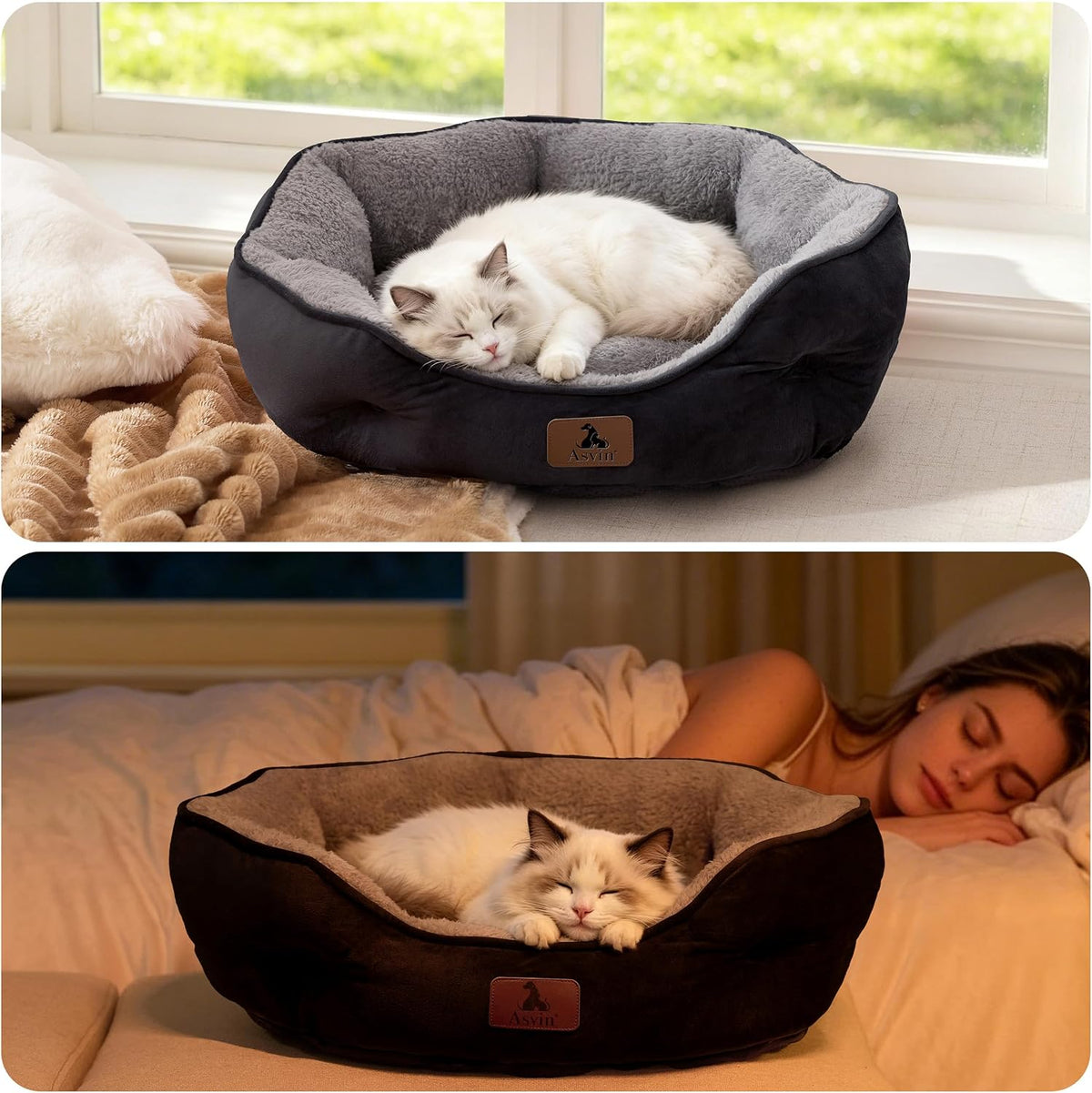 Asvin Small Dog Bed for Small Dogs, Cat Beds for Indoor Cats, Pet Bed for Puppy and Kitty, Extra Soft & Machine Washable with Anti-Slip & Water-Resistant Oxford Bottom, Grey, 20 inches
