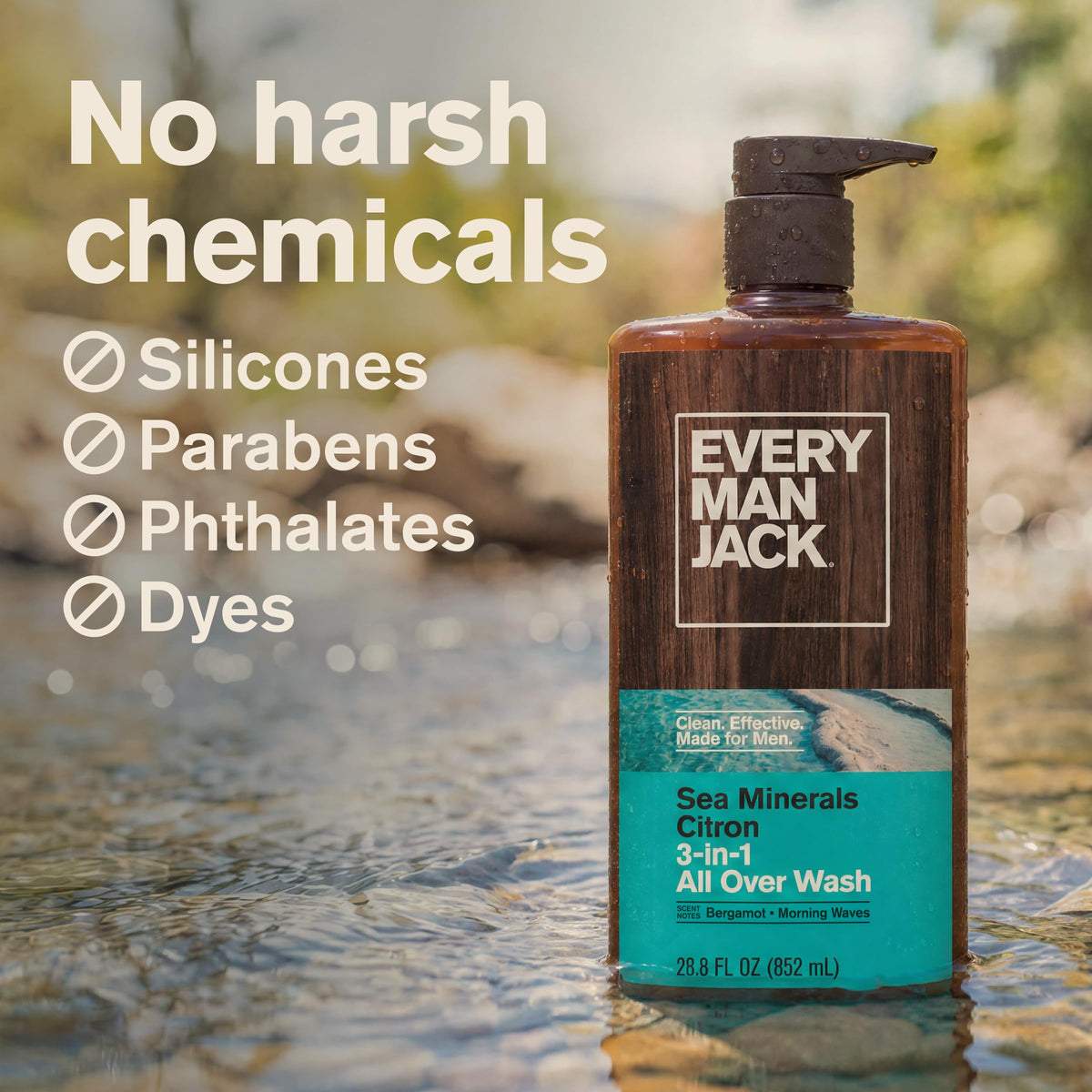 Every Man Jack 3-in-1 All Over Body Wash for Men, Amber Sandalwood, 2pk