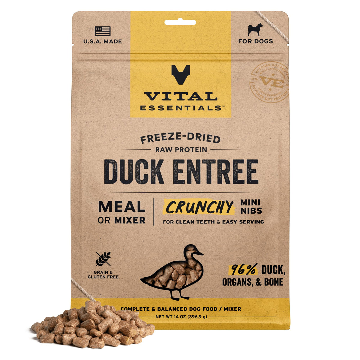Vital Essentials Freeze Dried Dog Food, Turkey Crunchy Mini Nibs, 14 oz Bag