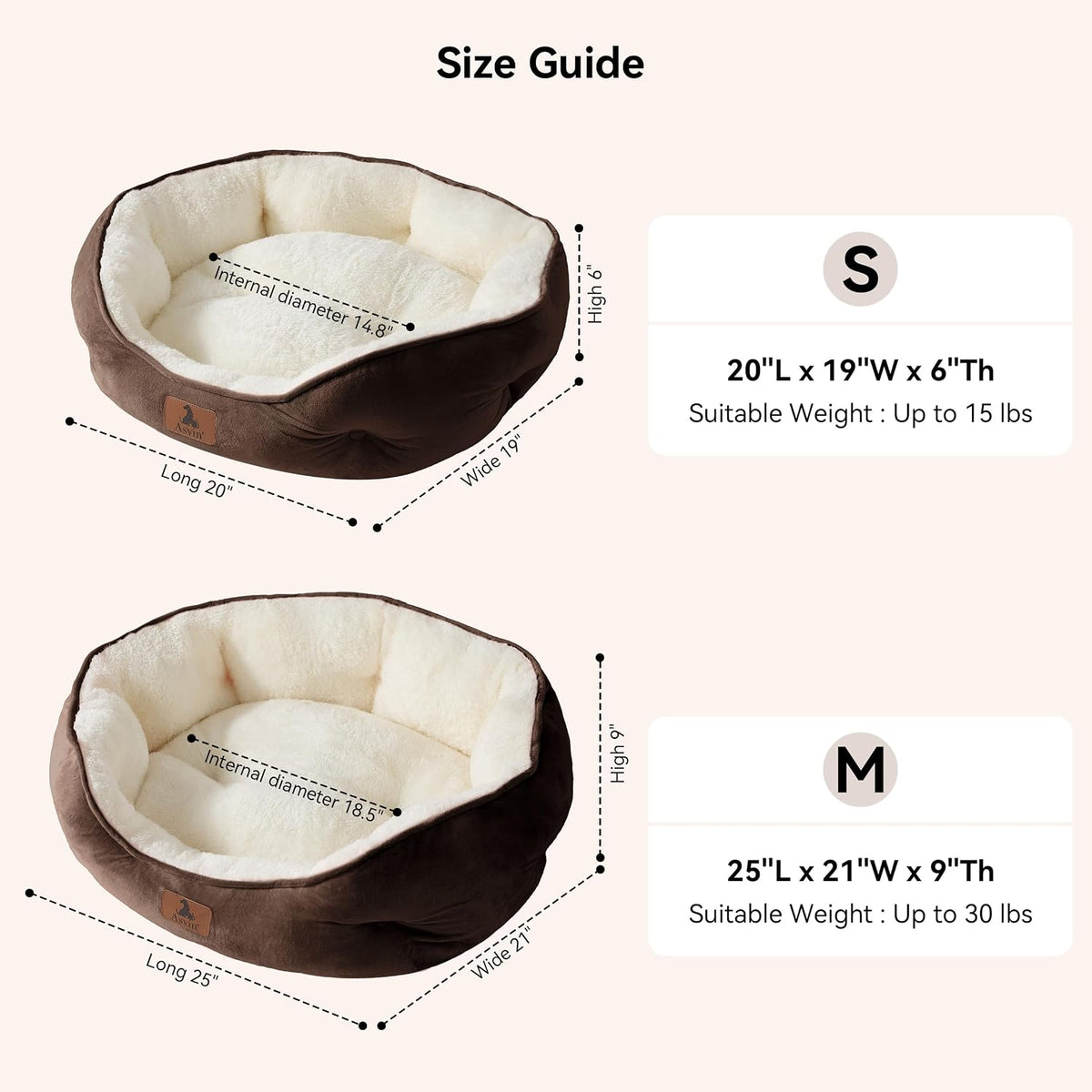Asvin Small Dog Bed for Small Dogs, Cat Beds for Indoor Cats, Pet Bed for Puppy and Kitty, Extra Soft & Machine Washable with Anti-Slip & Water-Resistant Oxford Bottom, Grey, 20 inches