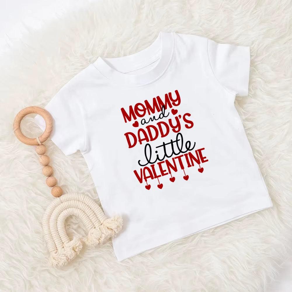 Mommy and Daddy'S Valentine Print Kids T Shirt Child Clothes Tops Boys Girls Shirt Valentine'S Day Party Present Casual Outfit