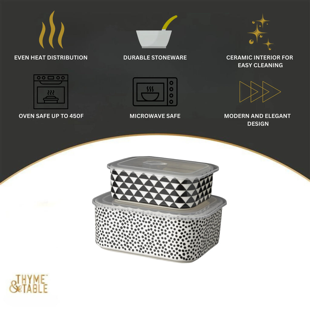 4-Piece Rectangle Ceramic Baking Dish & Lid Set - Dot