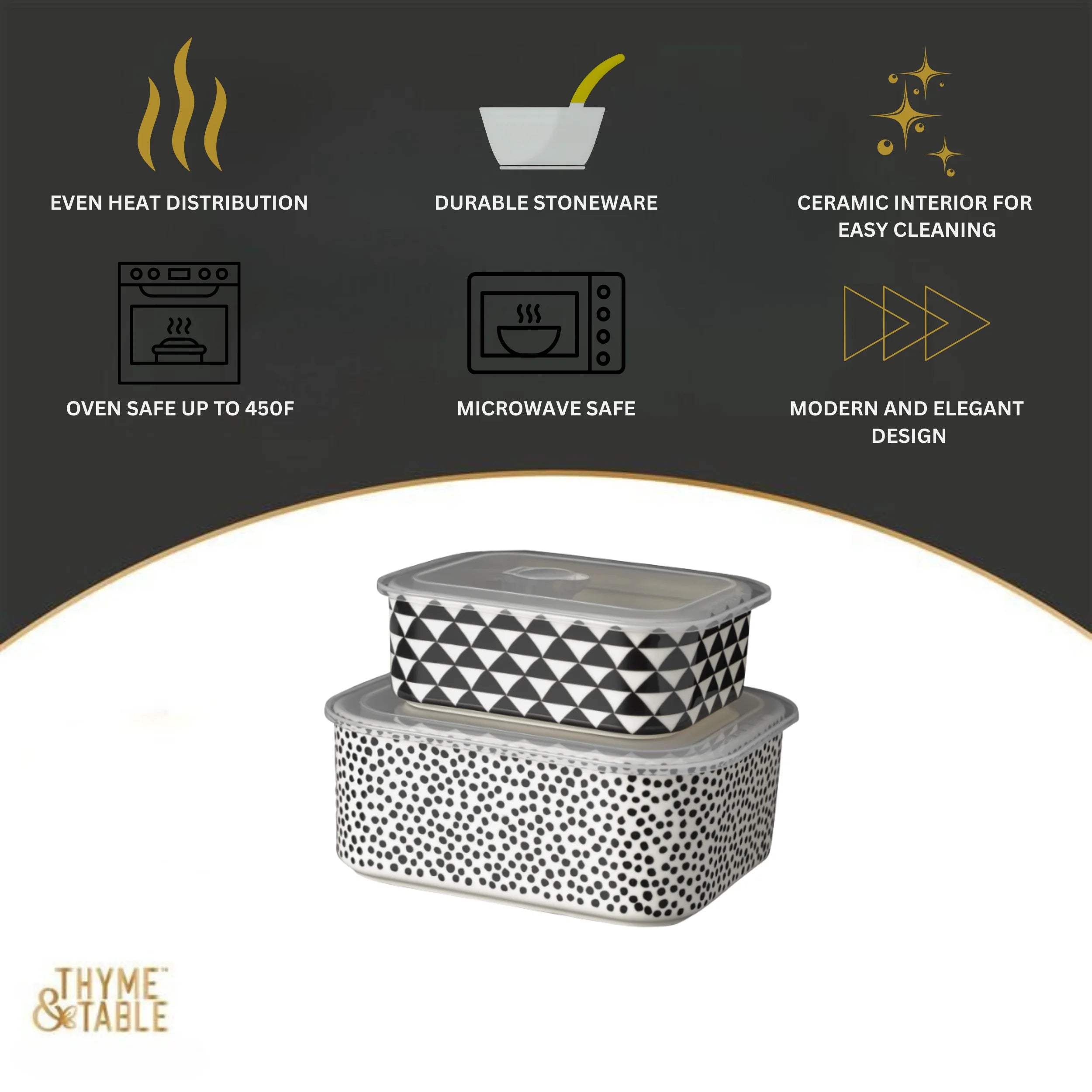 4-Piece Rectangle Ceramic Baking Dish & Lid Set - Dot