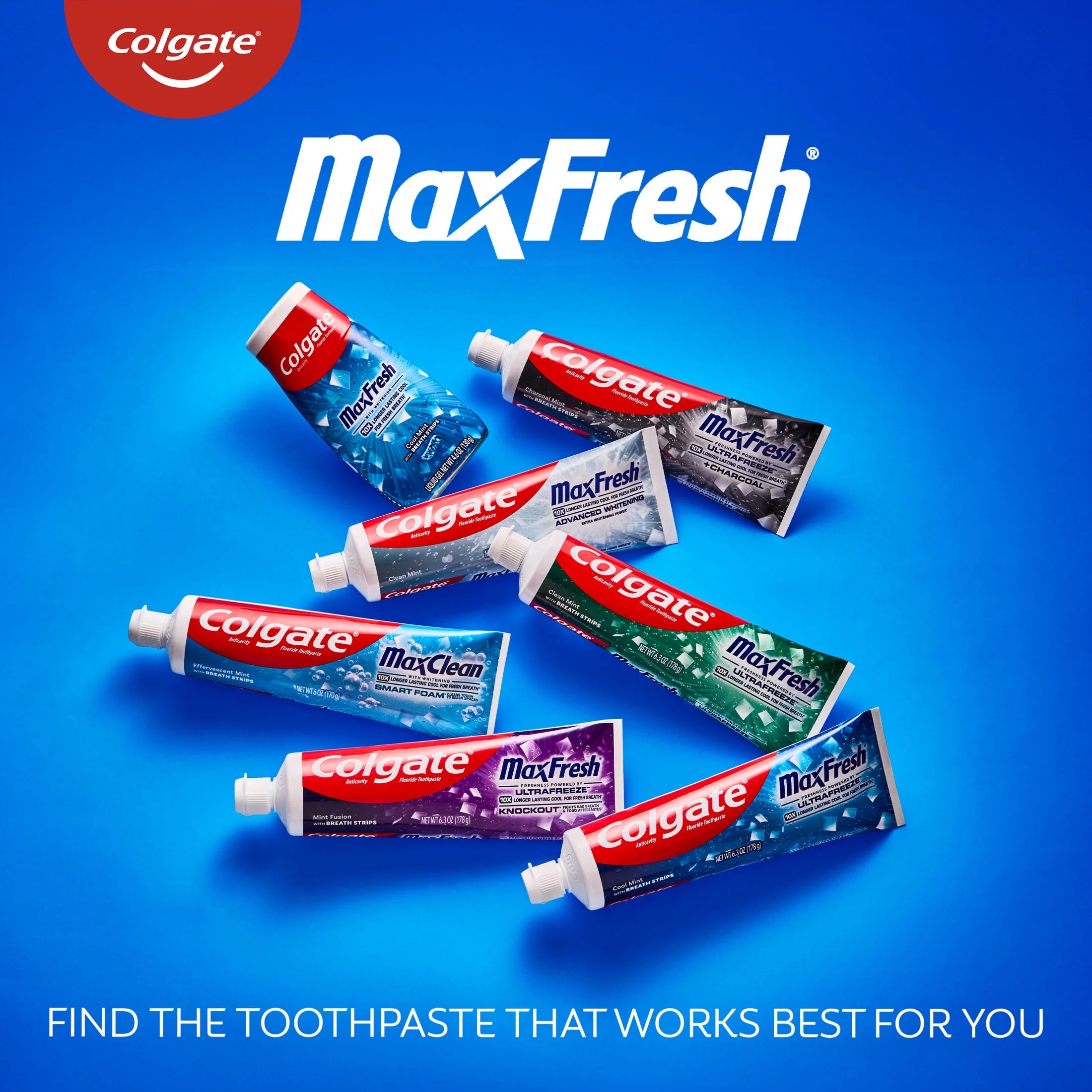Max Fresh with Whitening Toothpaste with Mini Breath Strips, Cool Mint Toothpaste for Bad Breath, 6.3 Oz Tube