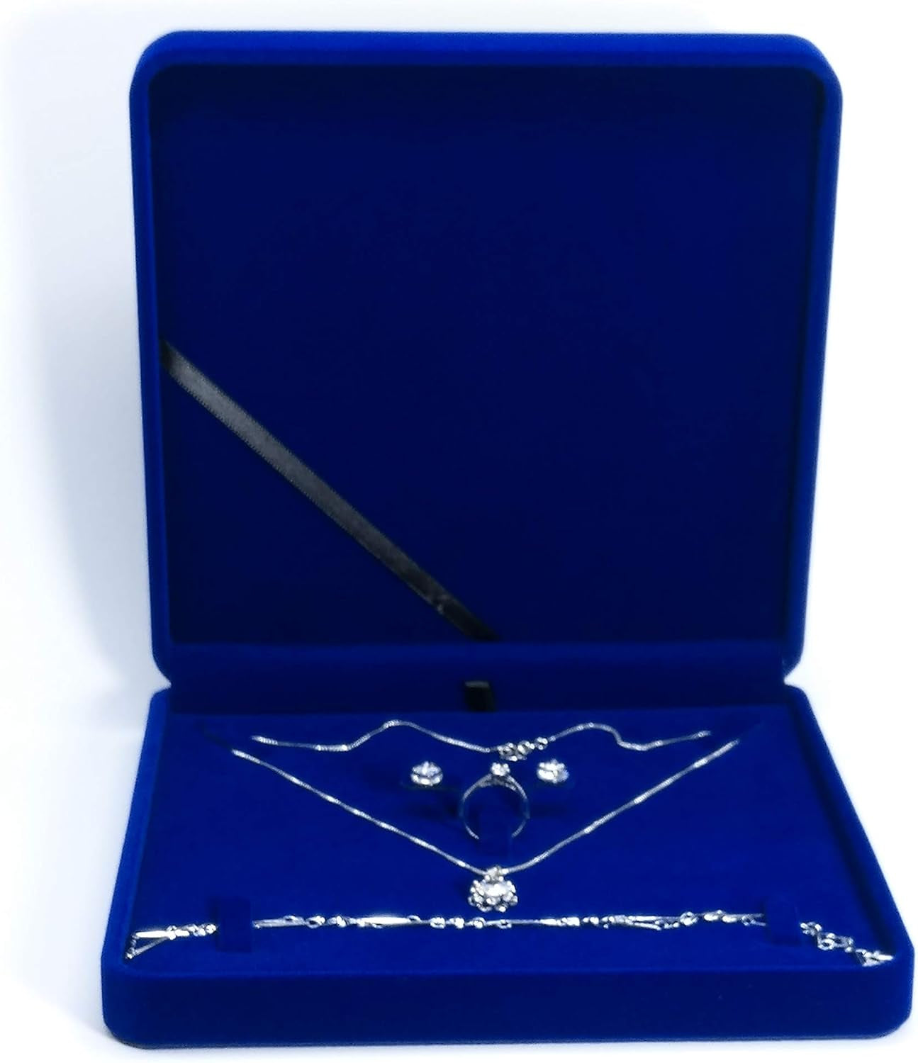 Jewelry Set Velvet Box Necklace Earring Ring Necklace Bracelet Gift Display Case Wedding Jewelry Storage Holder (Royal Blue)