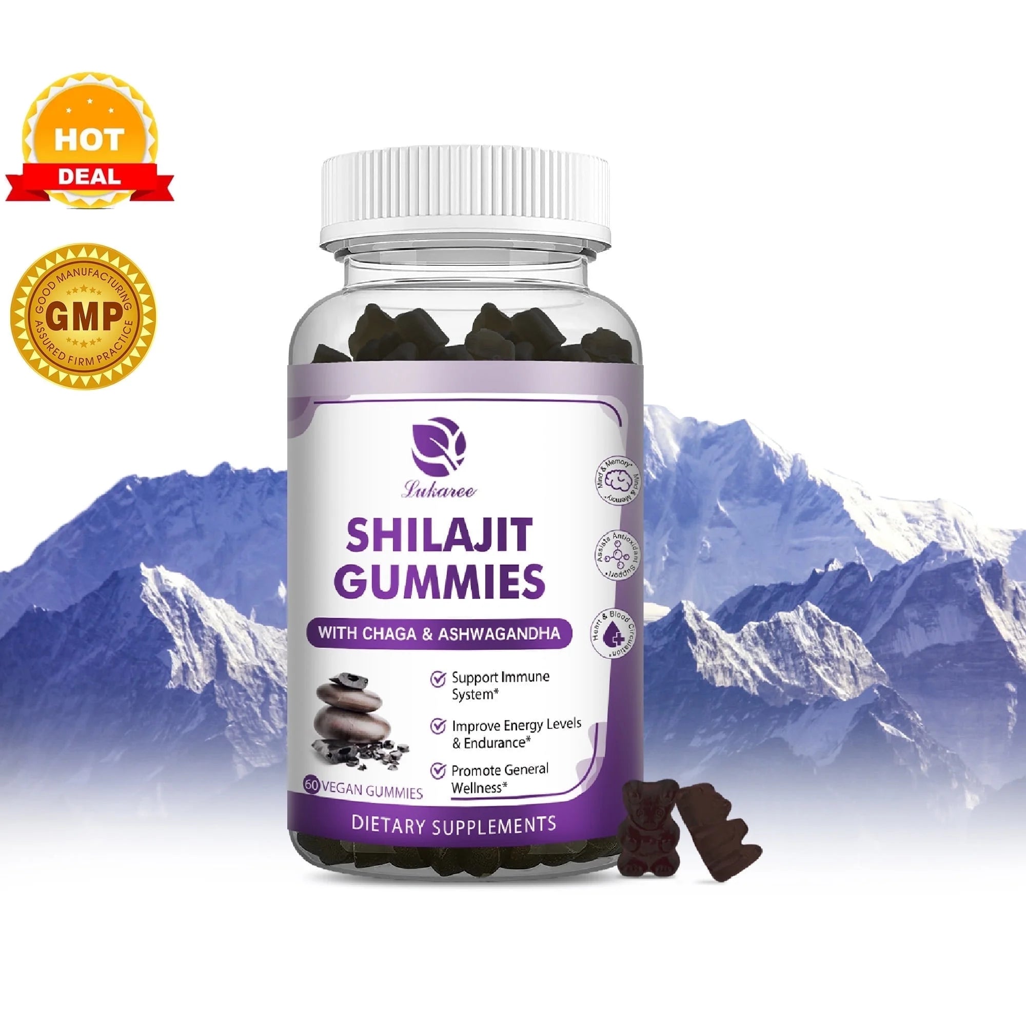 Himalayan Shilajit Gummies - High Potency Energy and Immune Support with Chaga and Ashwagandha