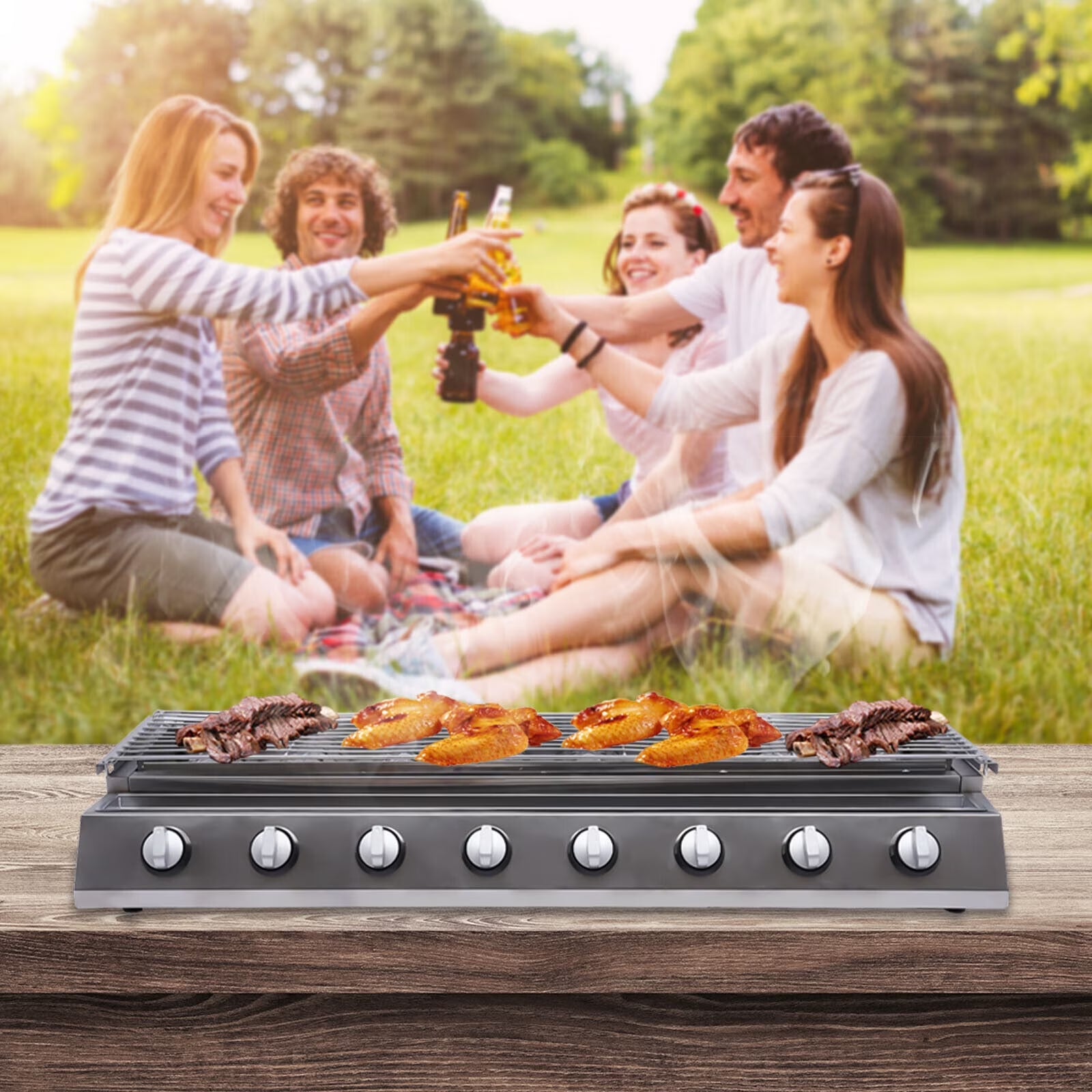 8 Burners High Efficient Barbecue Grill Commercial Outdoor Smokeless BBQ Grills
