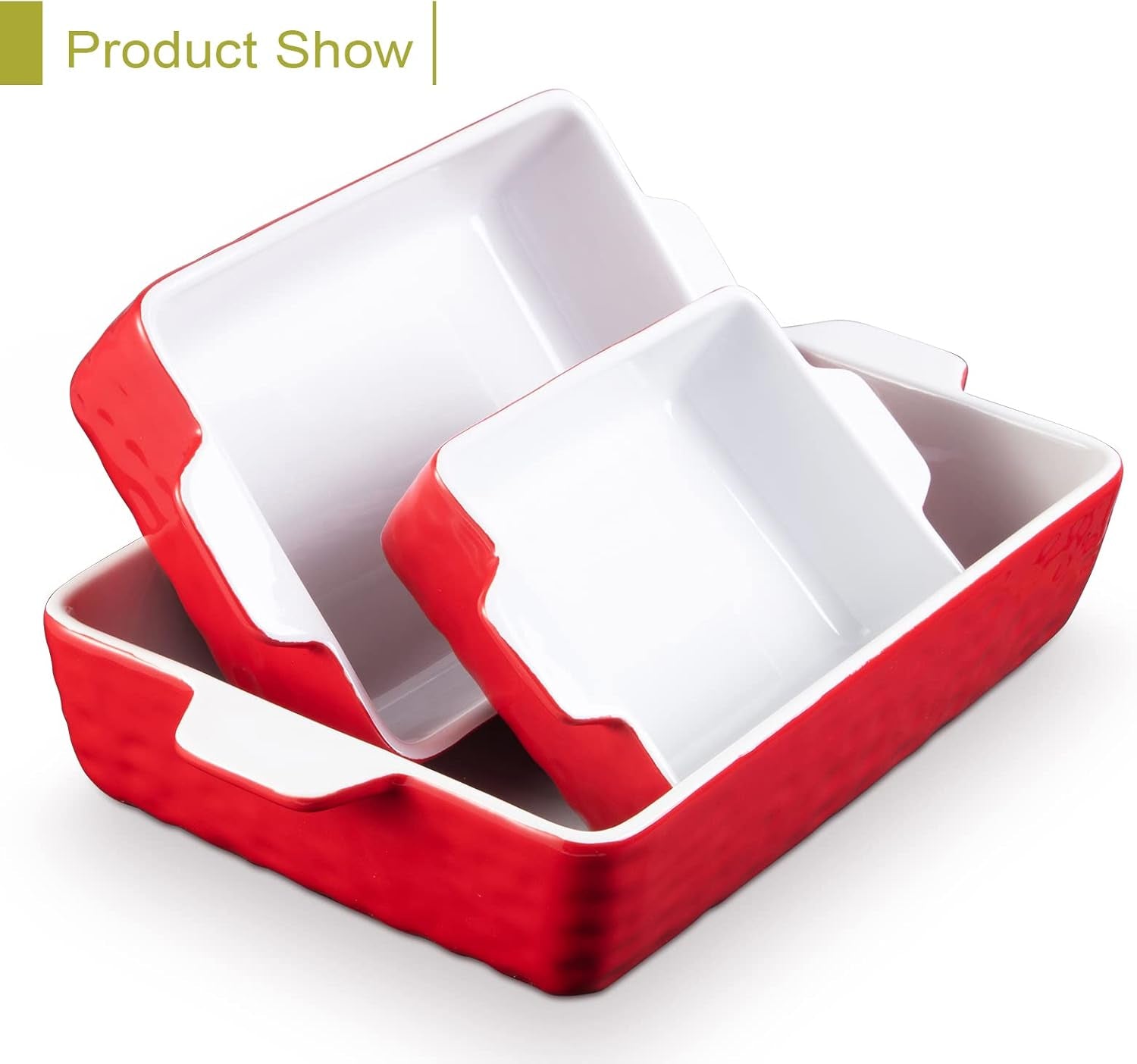Ceramic Bakeware Set of 3 Piece, Rectangular Baking Pan Set, Porcelain Baking Pans Rectangular Casserole Pan for Cake, Lasagna, 11.7 X 8 X 2.7 Inches, Red