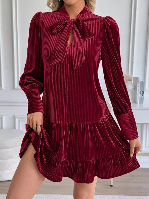 Velvet Tie Front Tiered Mini Dress