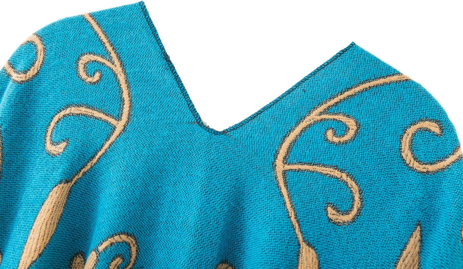 Women'S Retro Style Vintage Pattern Tassel Poncho Shawl Cape Wraps for Women