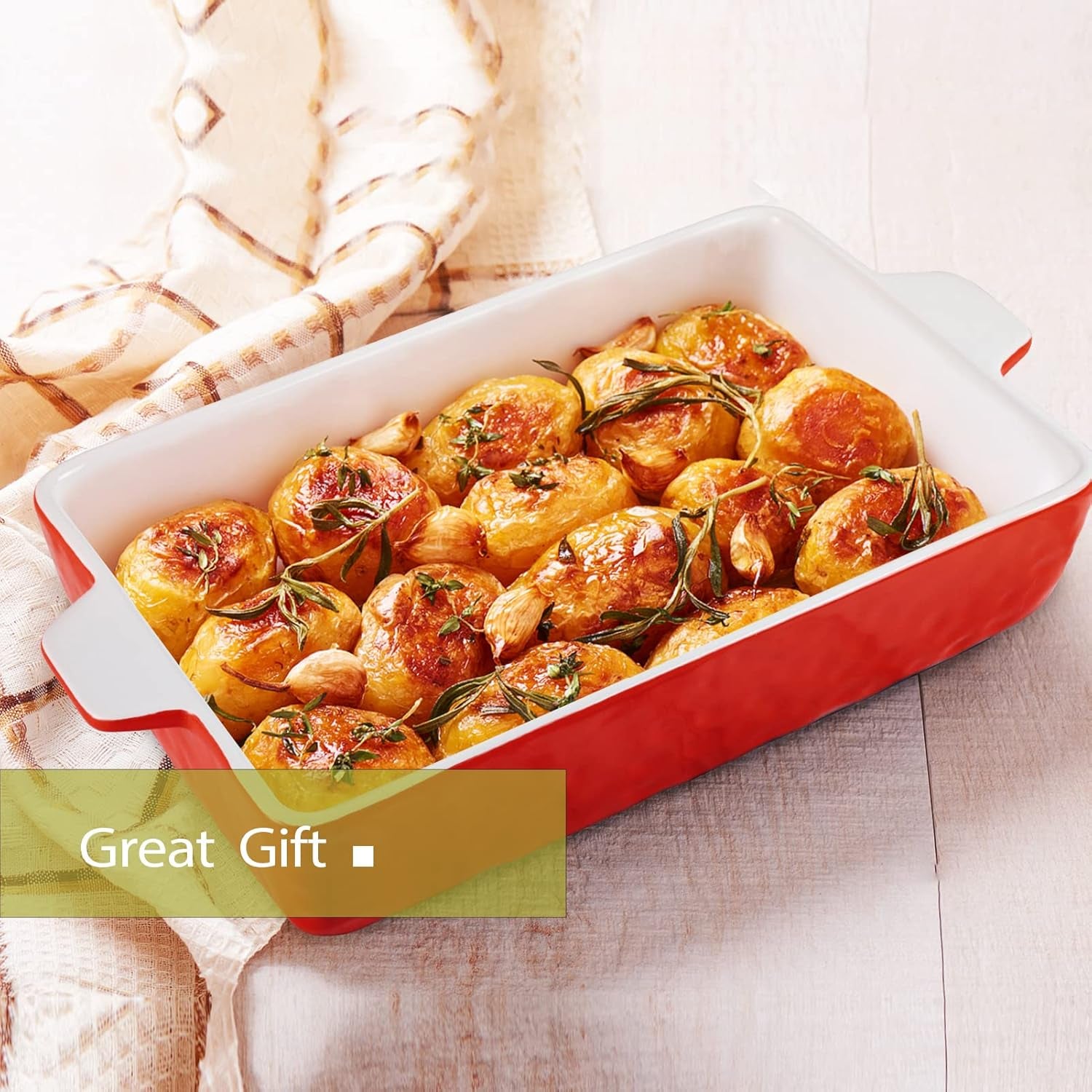 Ceramic Bakeware Set of 3 Piece, Rectangular Baking Pan Set, Porcelain Baking Pans Rectangular Casserole Pan for Cake, Lasagna, 11.7 X 8 X 2.7 Inches, Red