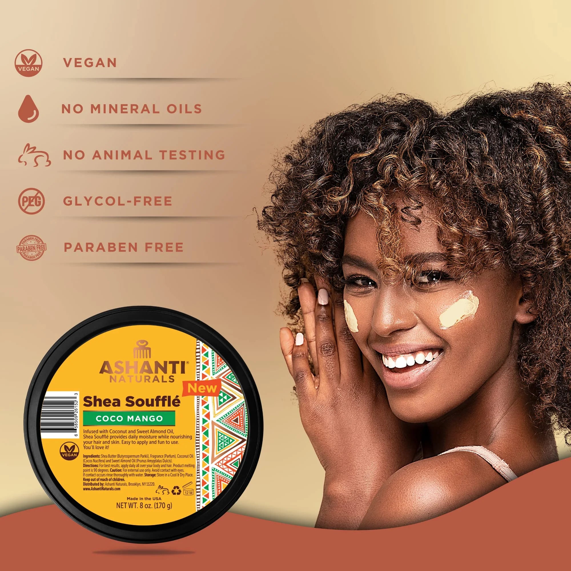 Shea Soufflé: Whipped Shea Butter Cream Infused with Coconut and Almond Oil for Hair Moisturization (8 Oz) - Coco Mango Scent