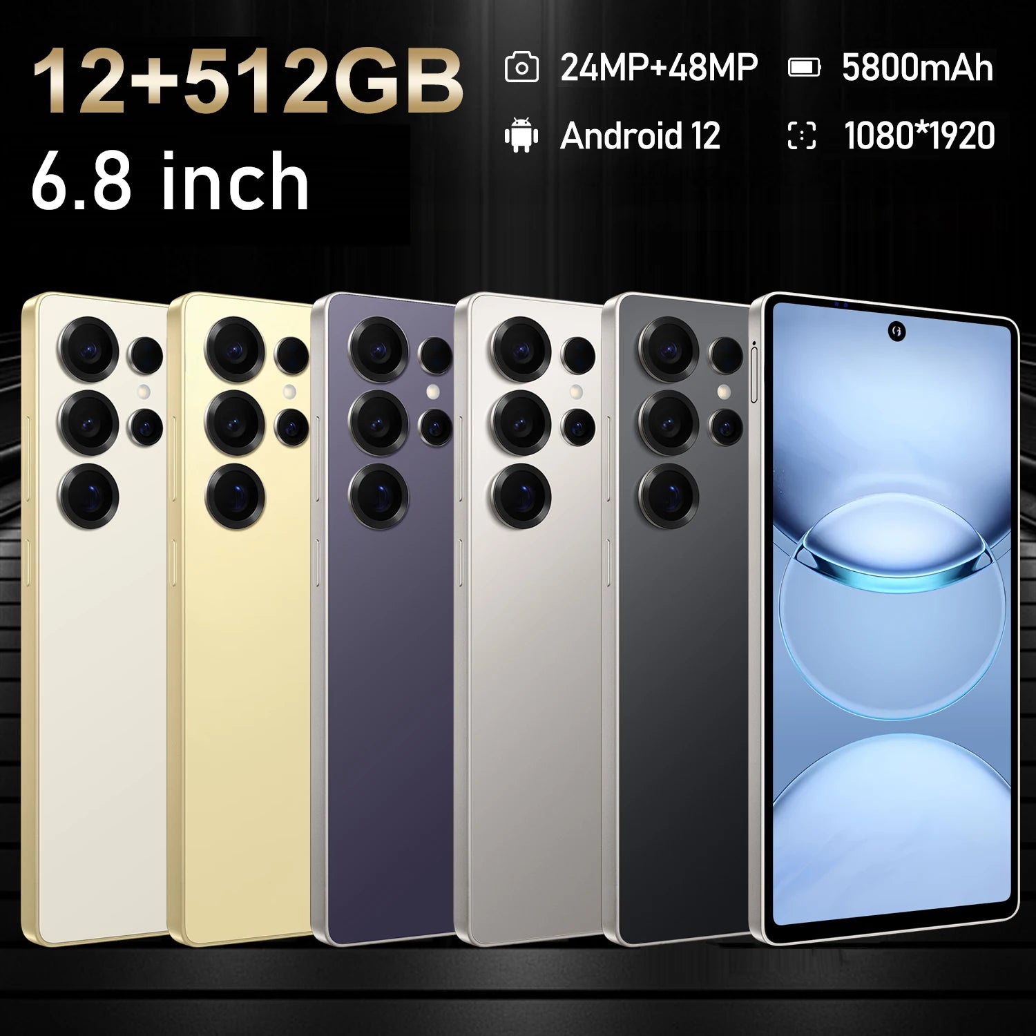 S25 Pro Smartphone 5G Cellphones Android 12,6.8 Inch Screen,12+512Gb,24+48Mp Mobile Phone 5800Mah Google Play Store,Phone
