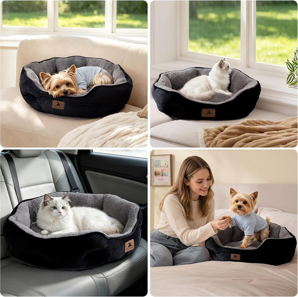 Asvin Small Dog Bed for Small Dogs, Cat Beds for Indoor Cats, Pet Bed for Puppy and Kitty, Extra Soft & Machine Washable with Anti-Slip & Water-Resistant Oxford Bottom, Grey, 20 inches