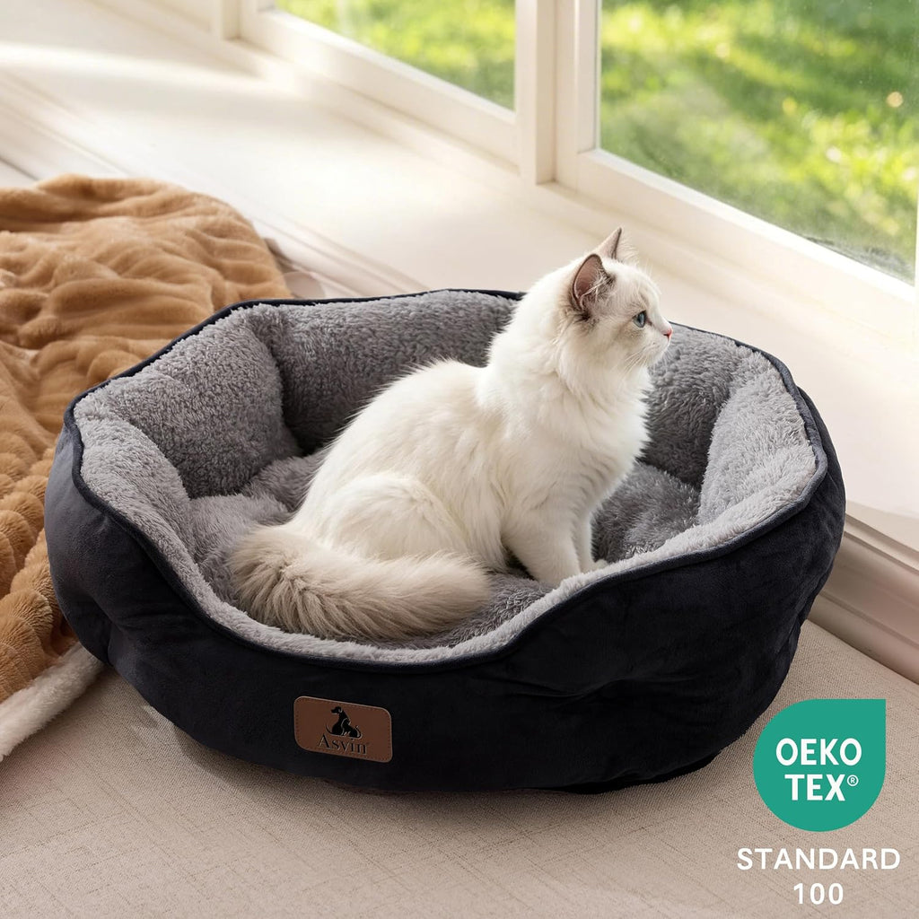Asvin Small Dog Bed for Small Dogs, Cat Beds for Indoor Cats, Pet Bed for Puppy and Kitty, Extra Soft & Machine Washable with Anti-Slip & Water-Resistant Oxford Bottom, Grey, 20 inches