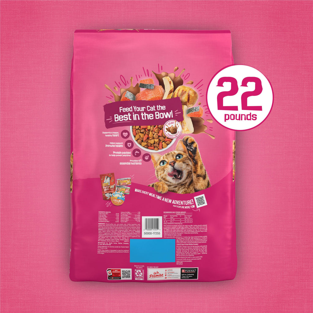 Purina Friskies Gravy Swirlers Dry Cat Food, Chicken & Salmon, 3.15 lb Bag