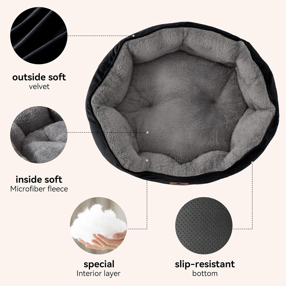 Asvin Small Dog Bed for Small Dogs, Cat Beds for Indoor Cats, Pet Bed for Puppy and Kitty, Extra Soft & Machine Washable with Anti-Slip & Water-Resistant Oxford Bottom, Grey, 20 inches