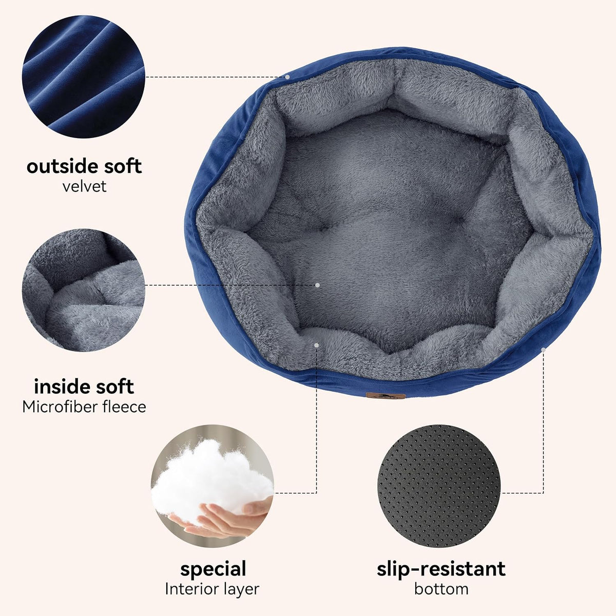 Asvin Small Dog Bed for Small Dogs, Cat Beds for Indoor Cats, Pet Bed for Puppy and Kitty, Extra Soft & Machine Washable with Anti-Slip & Water-Resistant Oxford Bottom, Grey, 20 inches