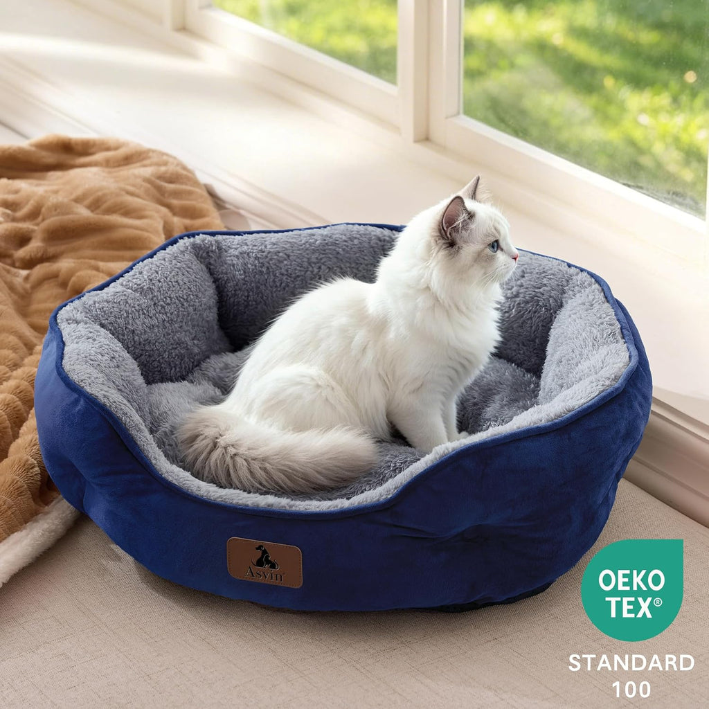 Asvin Small Dog Bed for Small Dogs, Cat Beds for Indoor Cats, Pet Bed for Puppy and Kitty, Extra Soft & Machine Washable with Anti-Slip & Water-Resistant Oxford Bottom, Grey, 20 inches