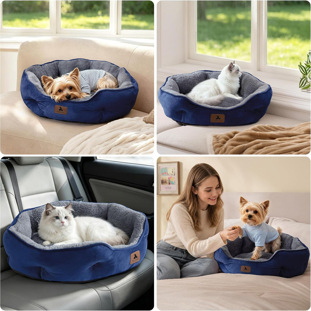 Asvin Small Dog Bed for Small Dogs, Cat Beds for Indoor Cats, Pet Bed for Puppy and Kitty, Extra Soft & Machine Washable with Anti-Slip & Water-Resistant Oxford Bottom, Grey, 20 inches
