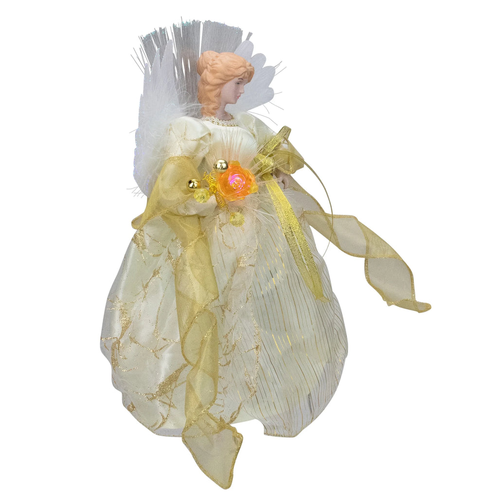 12" Ivory and Gold Lighted Angel Christmas Tree Topper - Clear Lights