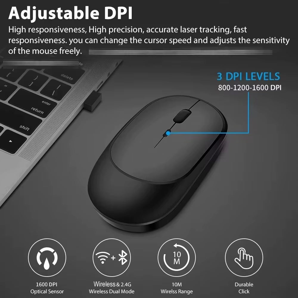 Wireless Mouse Rechargeable Mouse Gamer Dual Modes Bluetooth-Compatible 2.4G USB Mice for Laptop Pad Tablet PC Macbook Mause
