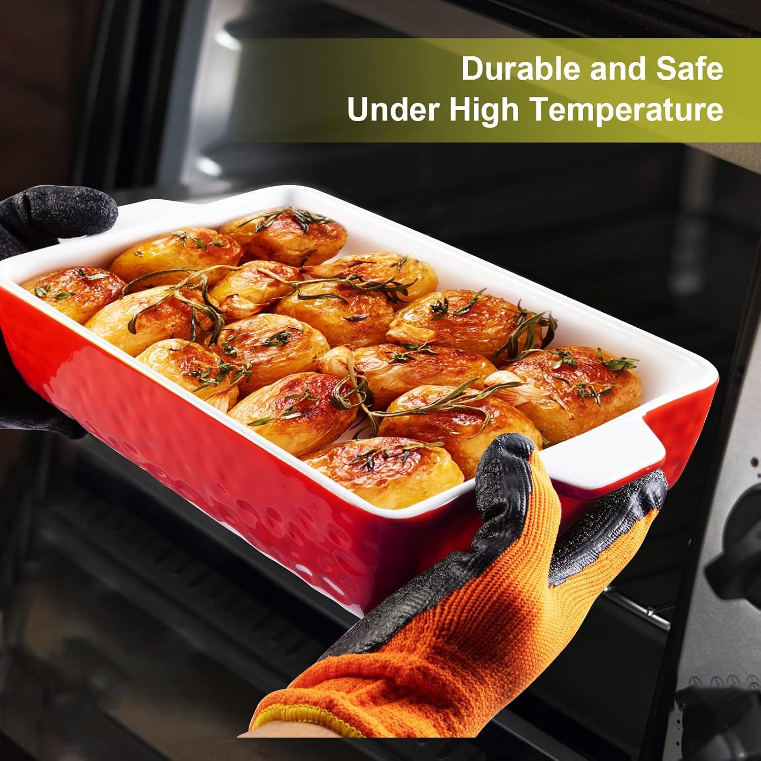 Ceramic Bakeware Set of 3 Piece, Rectangular Baking Pan Set, Porcelain Baking Pans Rectangular Casserole Pan for Cake, Lasagna, 11.7 X 8 X 2.7 Inches, Red