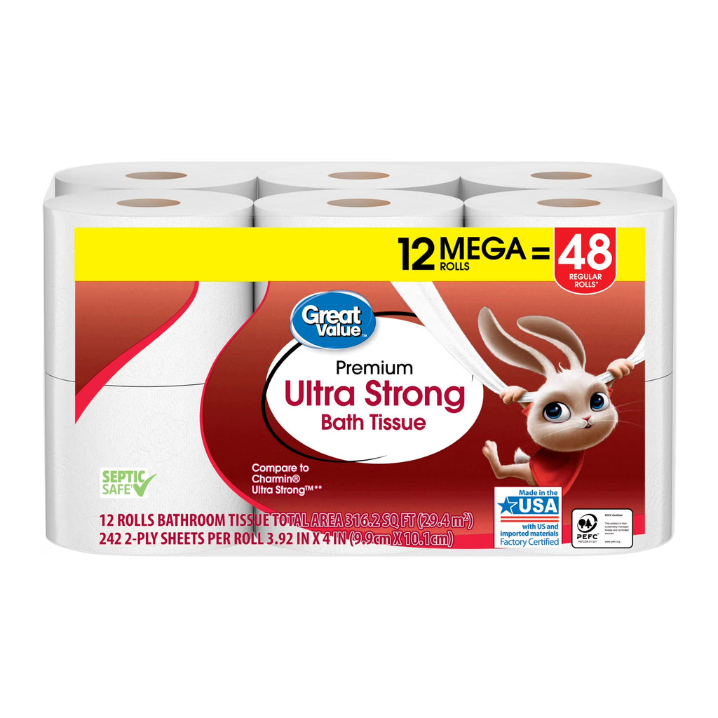 Ultra Strong 2-Ply Toilet Paper, 12 Mega Rolls, Compare to Charmin® Ultra Strong™