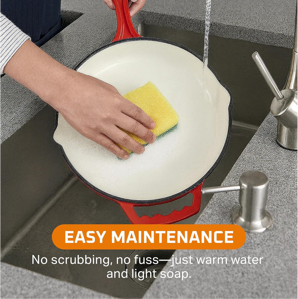 Enameled Cast Iron Skillet Set of 3-8, 10, and 12-Inch Non Stick Frying Pans with Tempered Glass Lids - Versatile Cast Iron Cookware Set for Casserole - Grill Pan for All Stovetops - Red