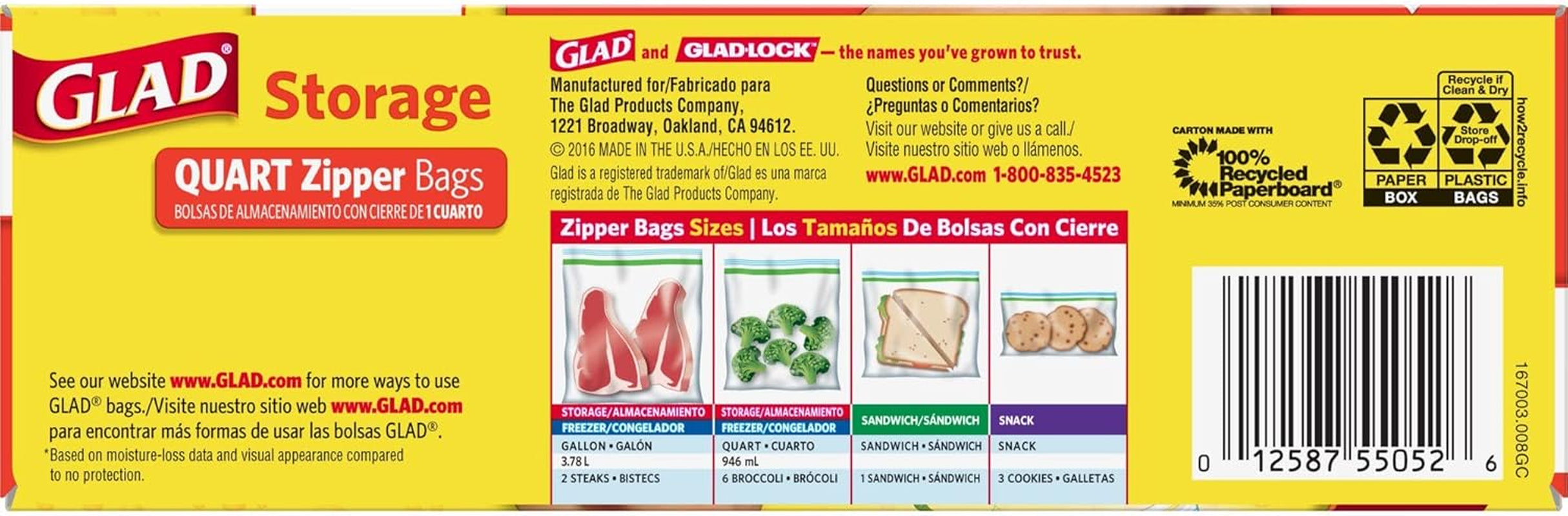 Zipper Food Storage Plastic Bags - Quart - 25 Count