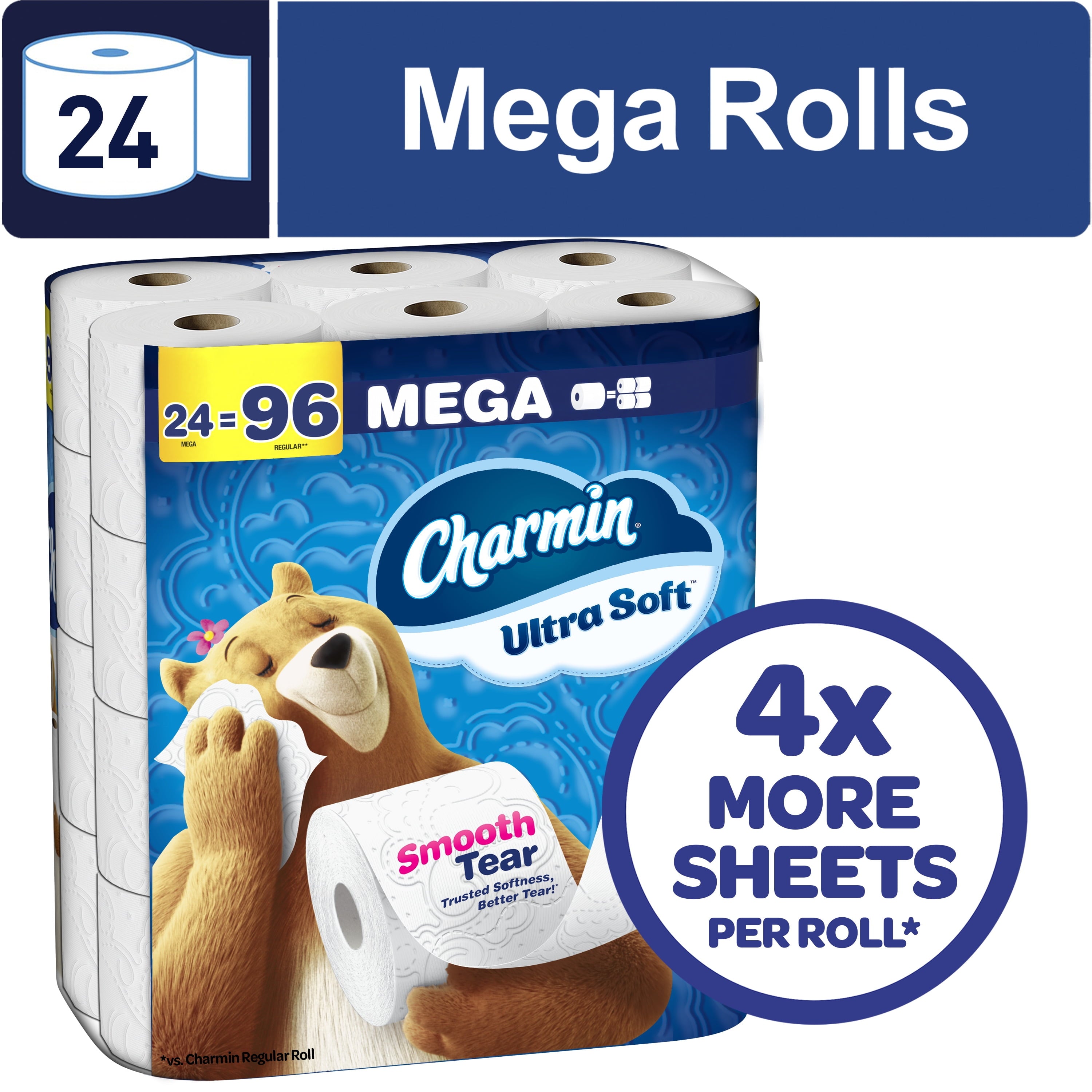 Ultra Soft Toilet Paper 24 Mega Rolls, 224 Sheets per Roll