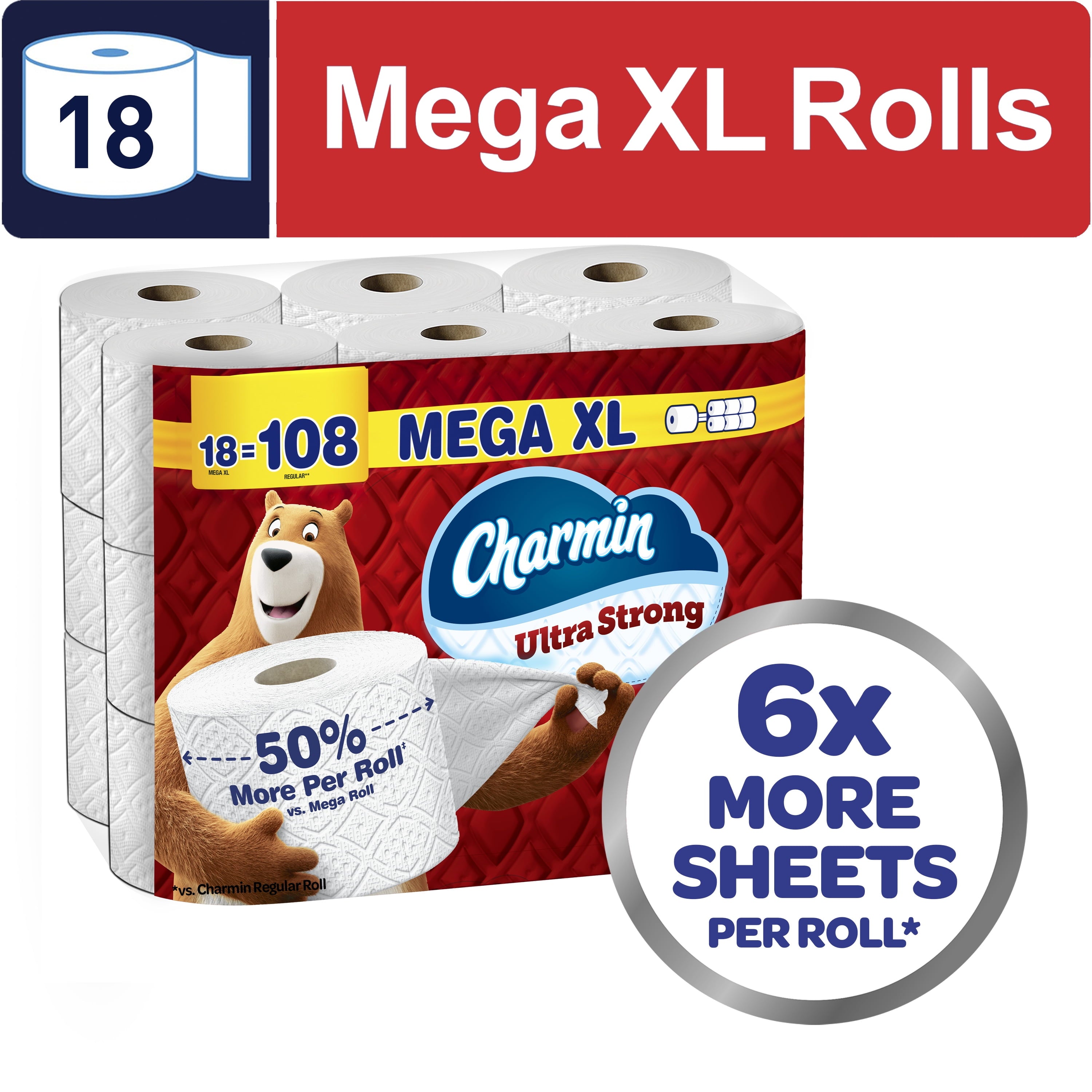 Ultra Strong Toilet Paper 18 Mega XL Rolls, 330 Sheets per Roll